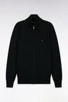 Cardigan zippé en laine et coton noir coupe droite