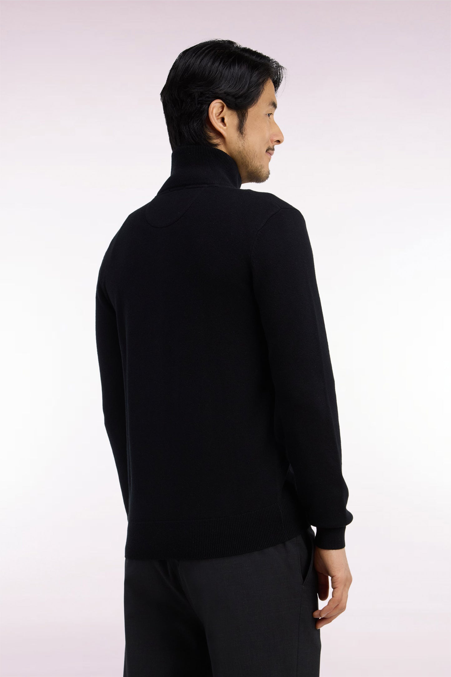 Cardigan zippé en laine et coton noir coupe droite