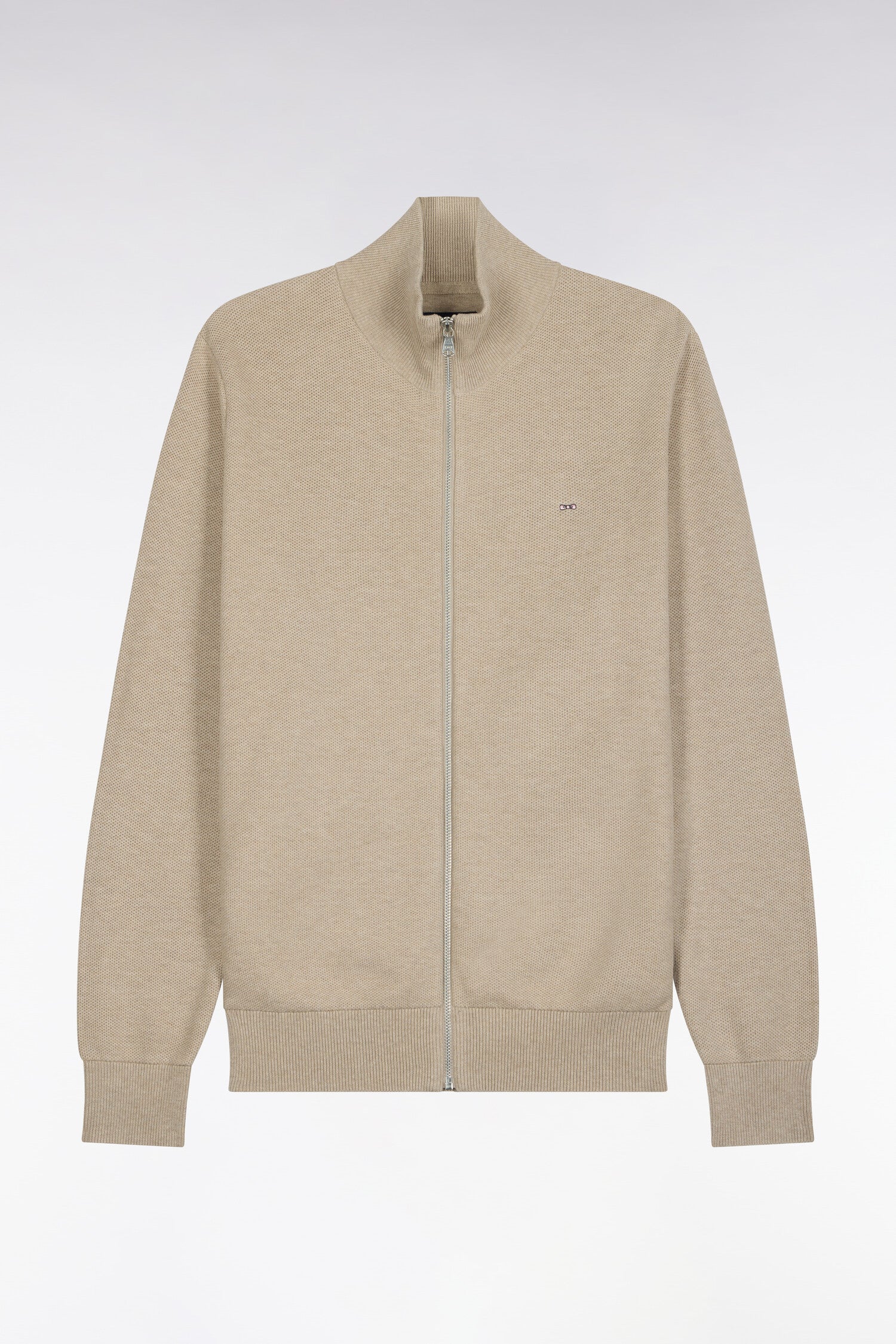 Cardigan zippé en coton beige coupe droite