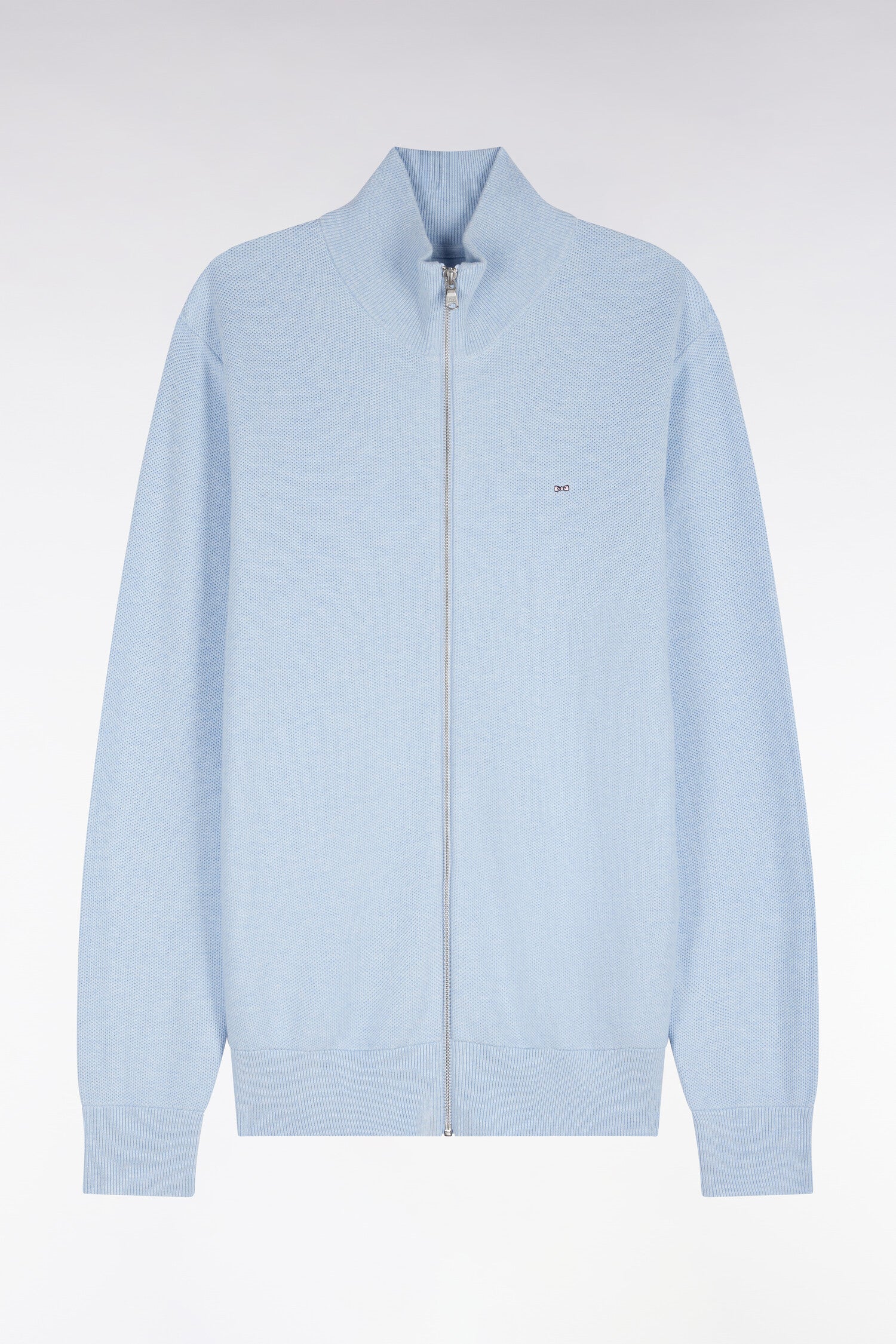 Cardigan zippé en coton bleu ciel coupe droite