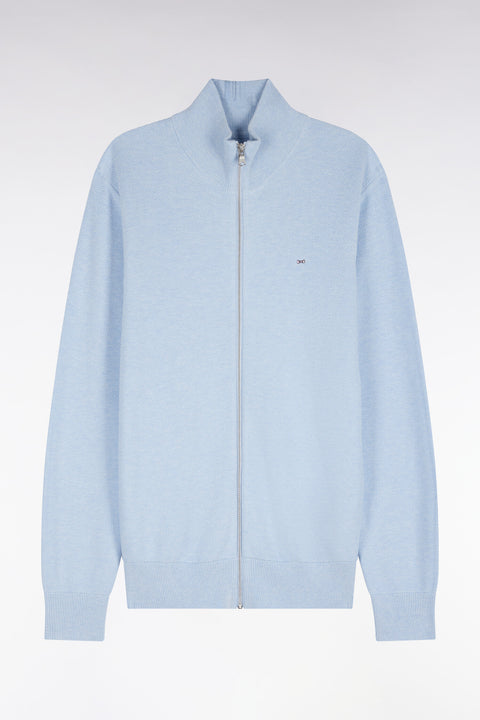 Cardigan zippé en coton bleu ciel coupe droite - Image 2