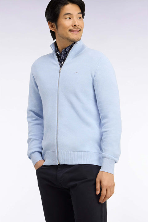 Cardigan zippé en coton bleu ciel coupe droite - Image 1