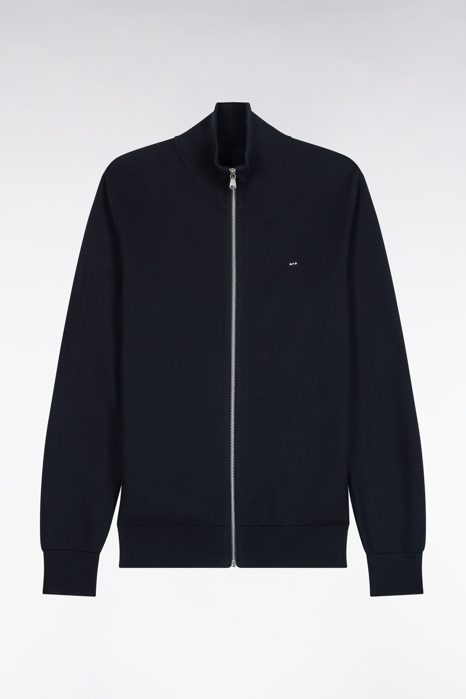 Cardigan zippé en coton marine coupe droite