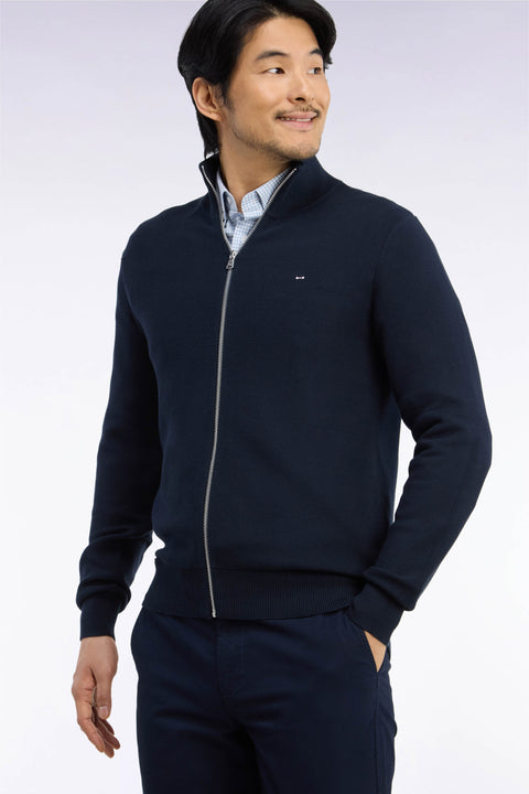 Cardigan zippé en coton marine coupe droite - Image 1