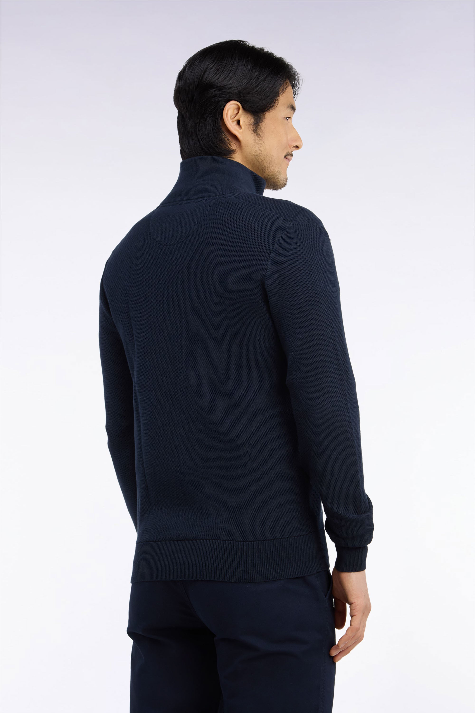 Cardigan zippé en coton marine coupe droite