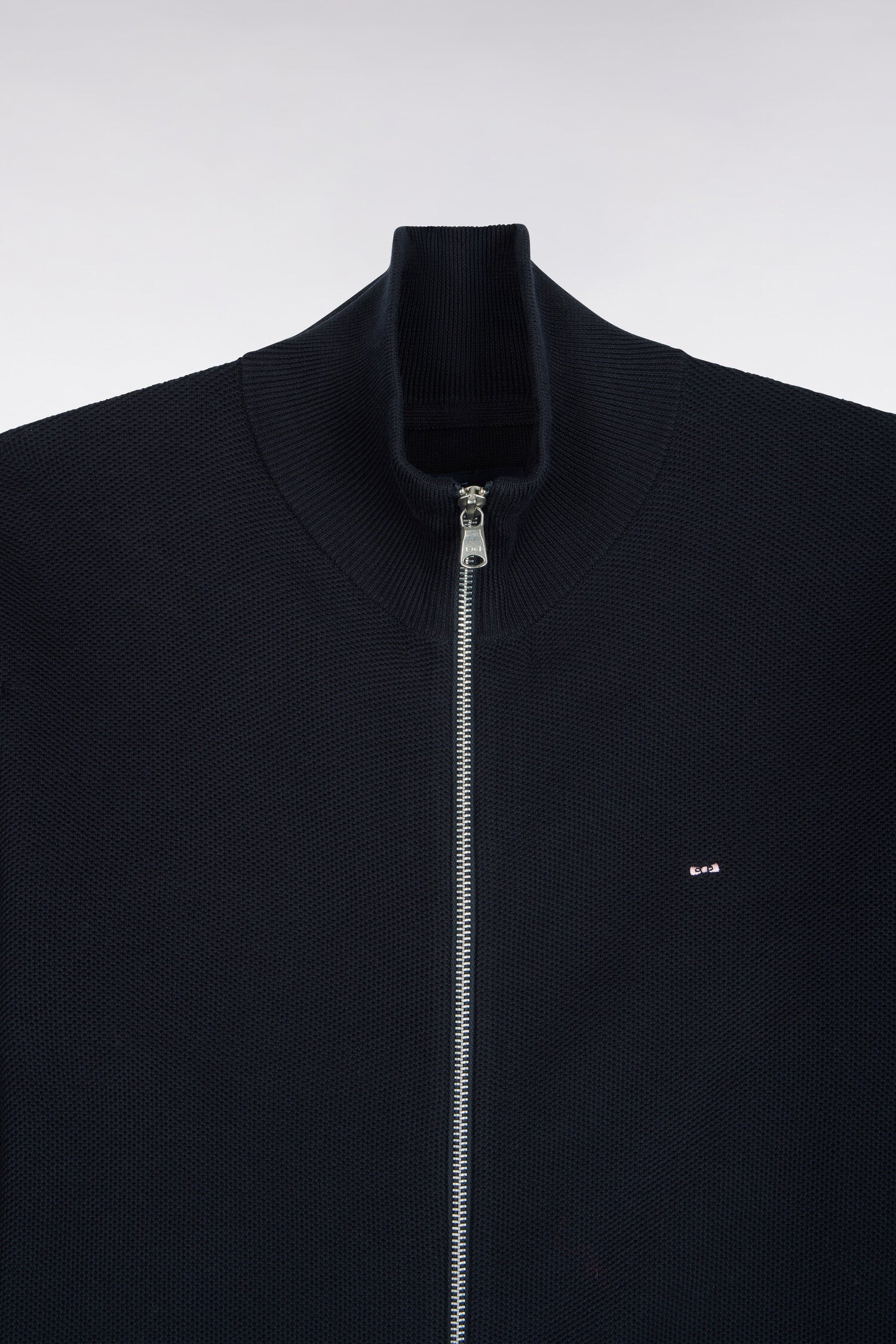 Cardigan zippé en coton marine coupe droite