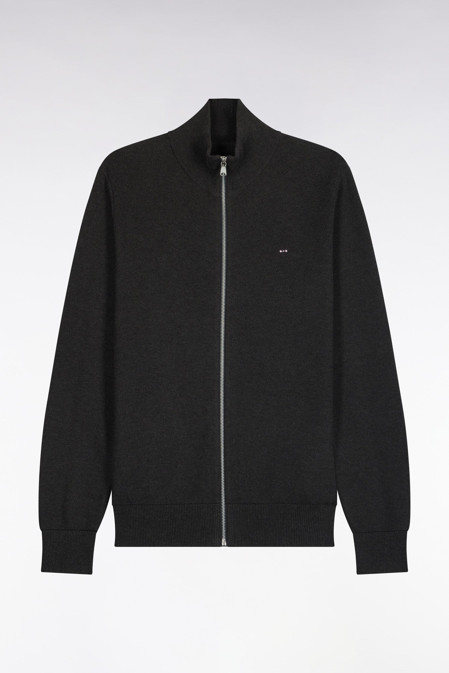 Cardigan zippé en coton gris anthracite coupe droite