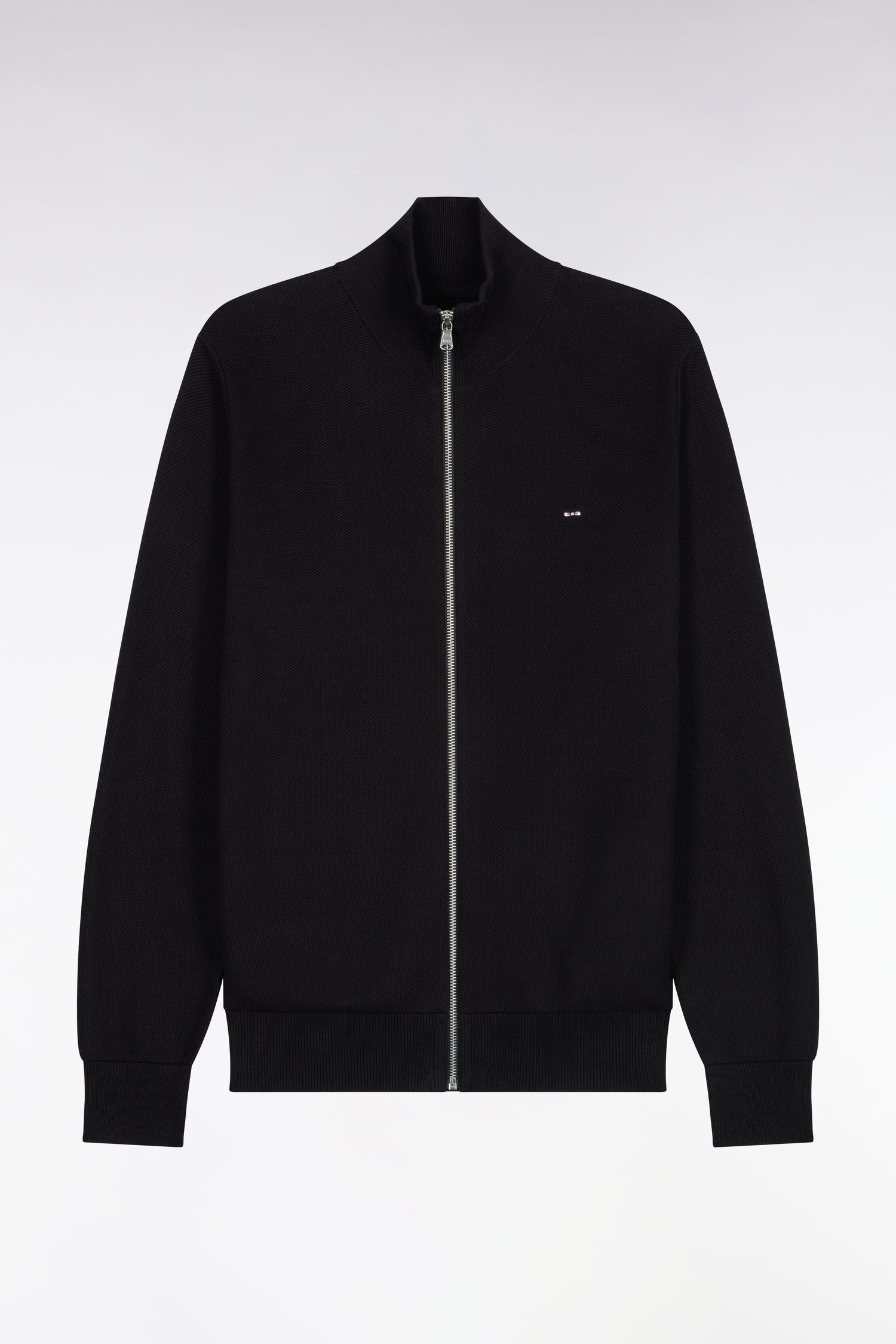 Cardigan zippé en coton noir coupe droite