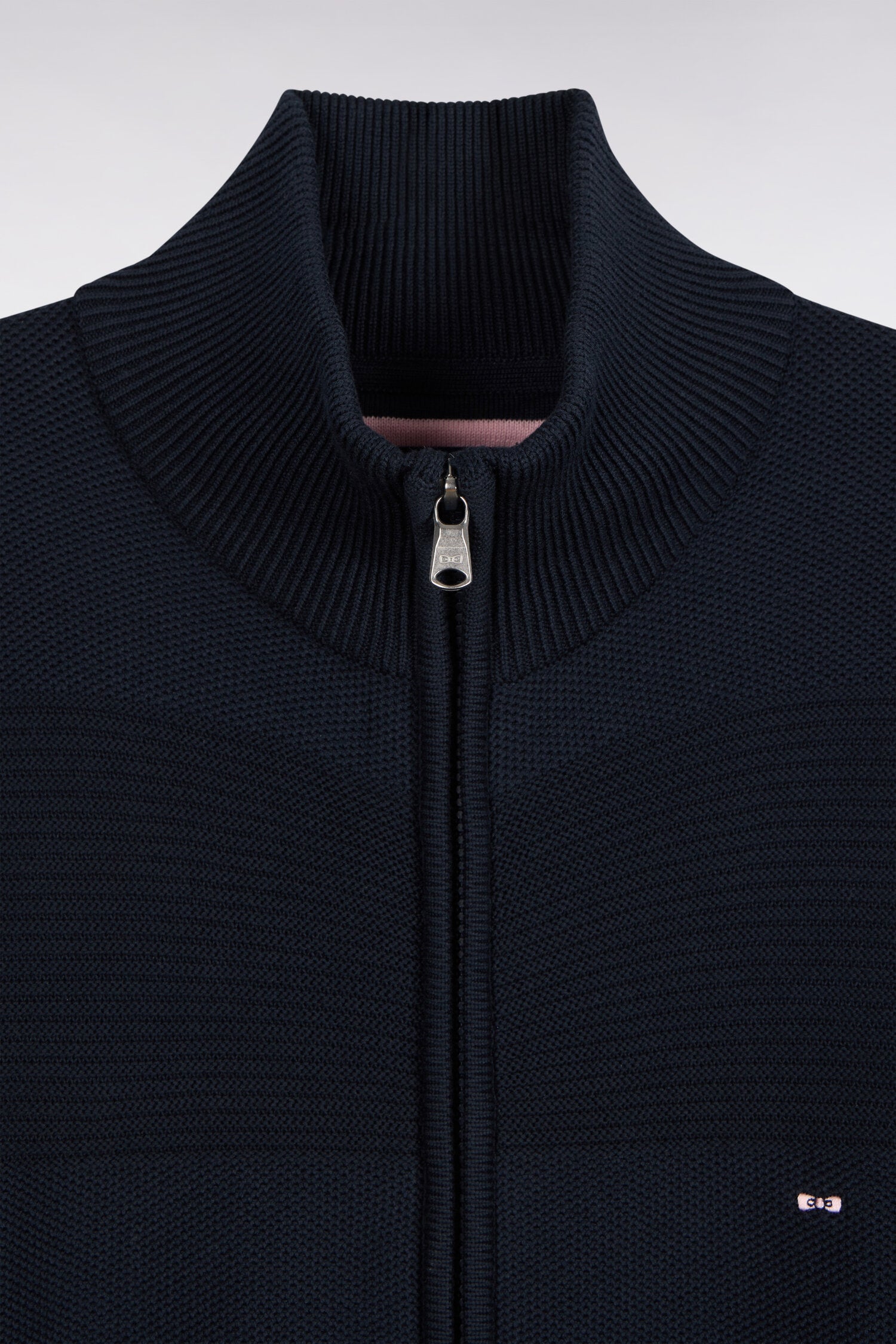 Cardigan zippé en coton marine à effet rayé coupe droite
