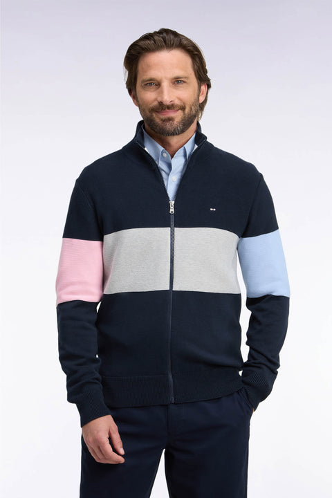 Cardigan zippé à col camionneur en coton marine à découpe coupe droite - Image 3