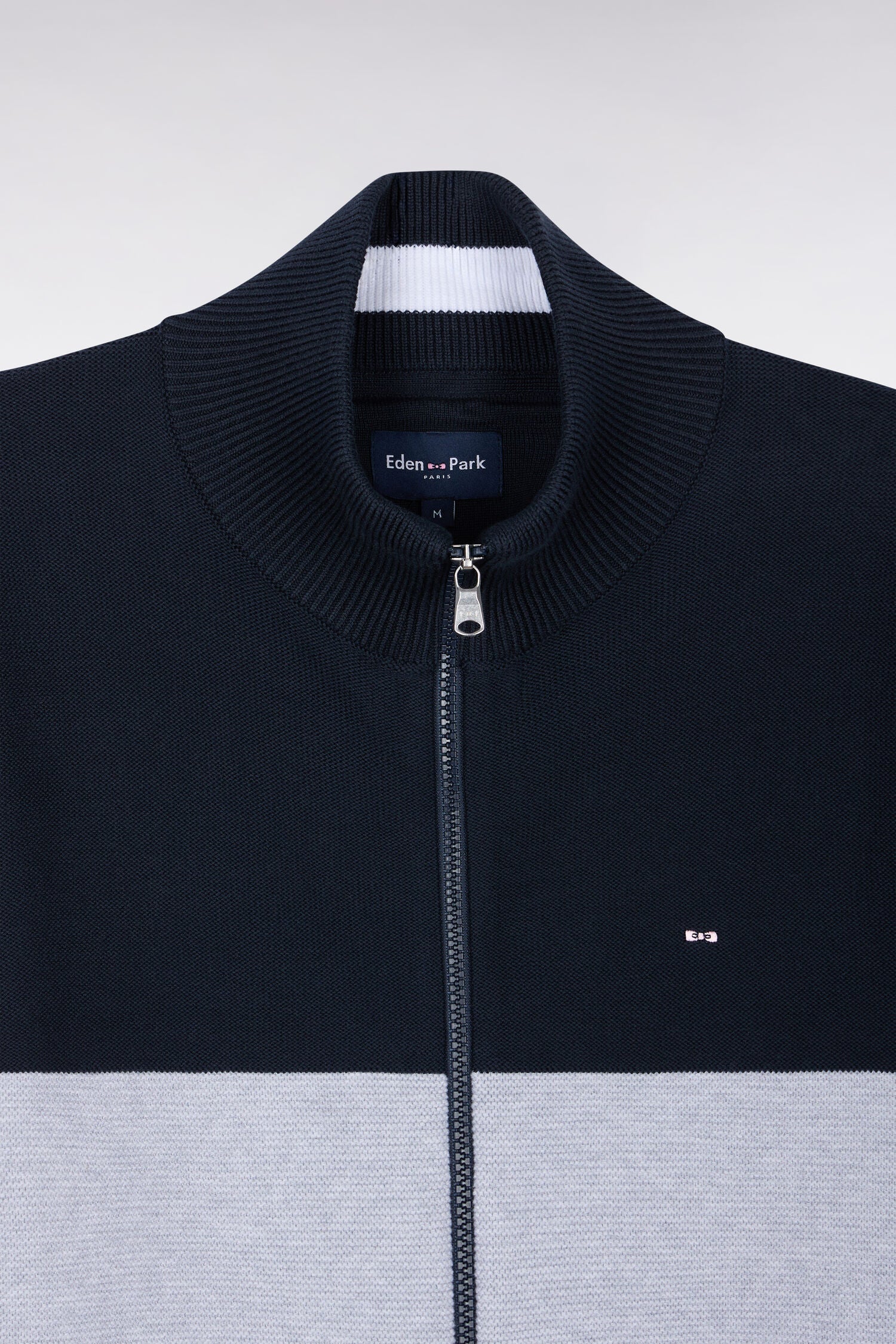 Cardigan mit Reißverschluss mit Troyerkragen aus Baumwolle Marineblau mit découpe gerade Passform