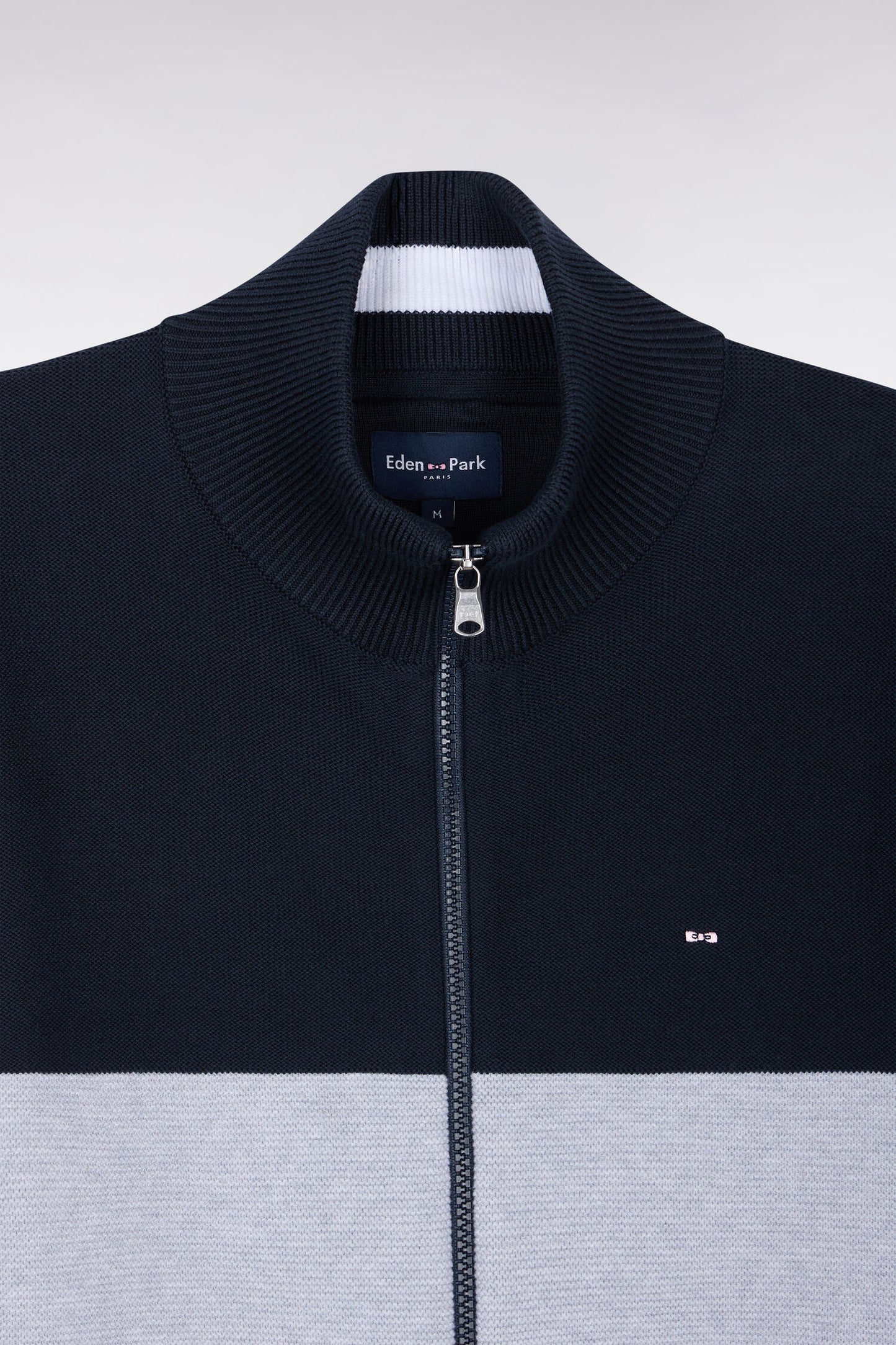 Cardigan zippé à col camionneur en coton marine à découpe coupe droite