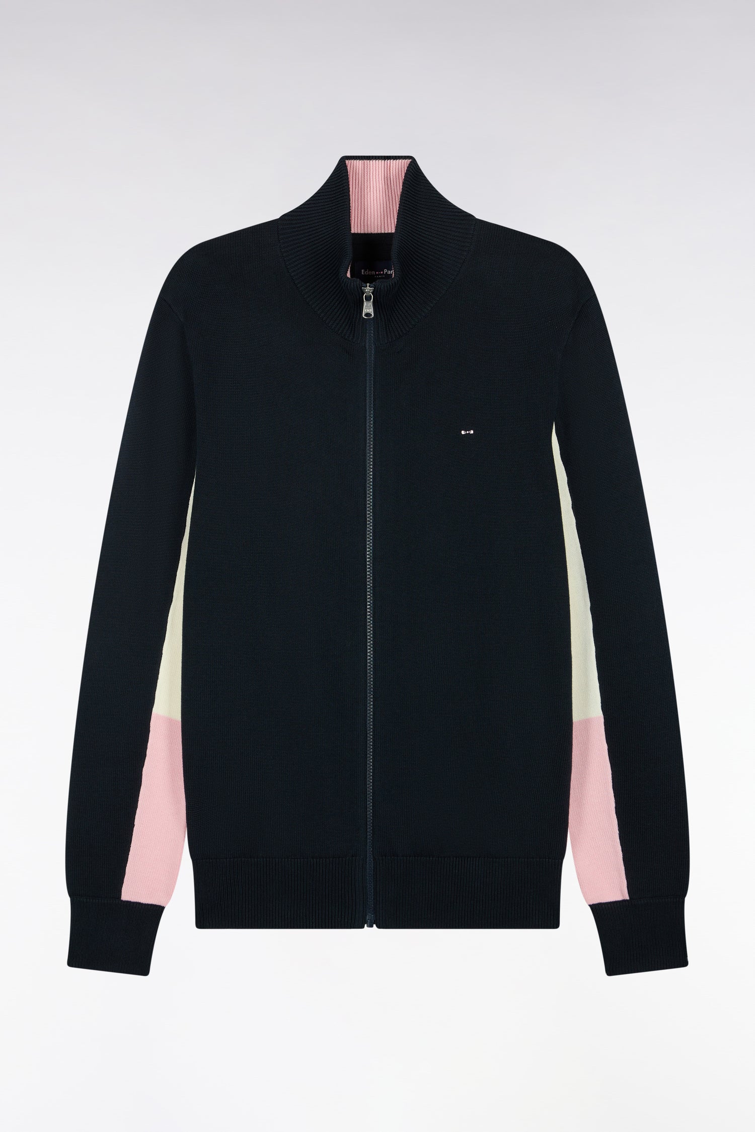 Cardigan zippé en coton marine coupe droite