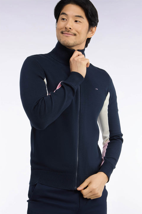 Cardigan zippé en coton marine coupe droite - Image 1