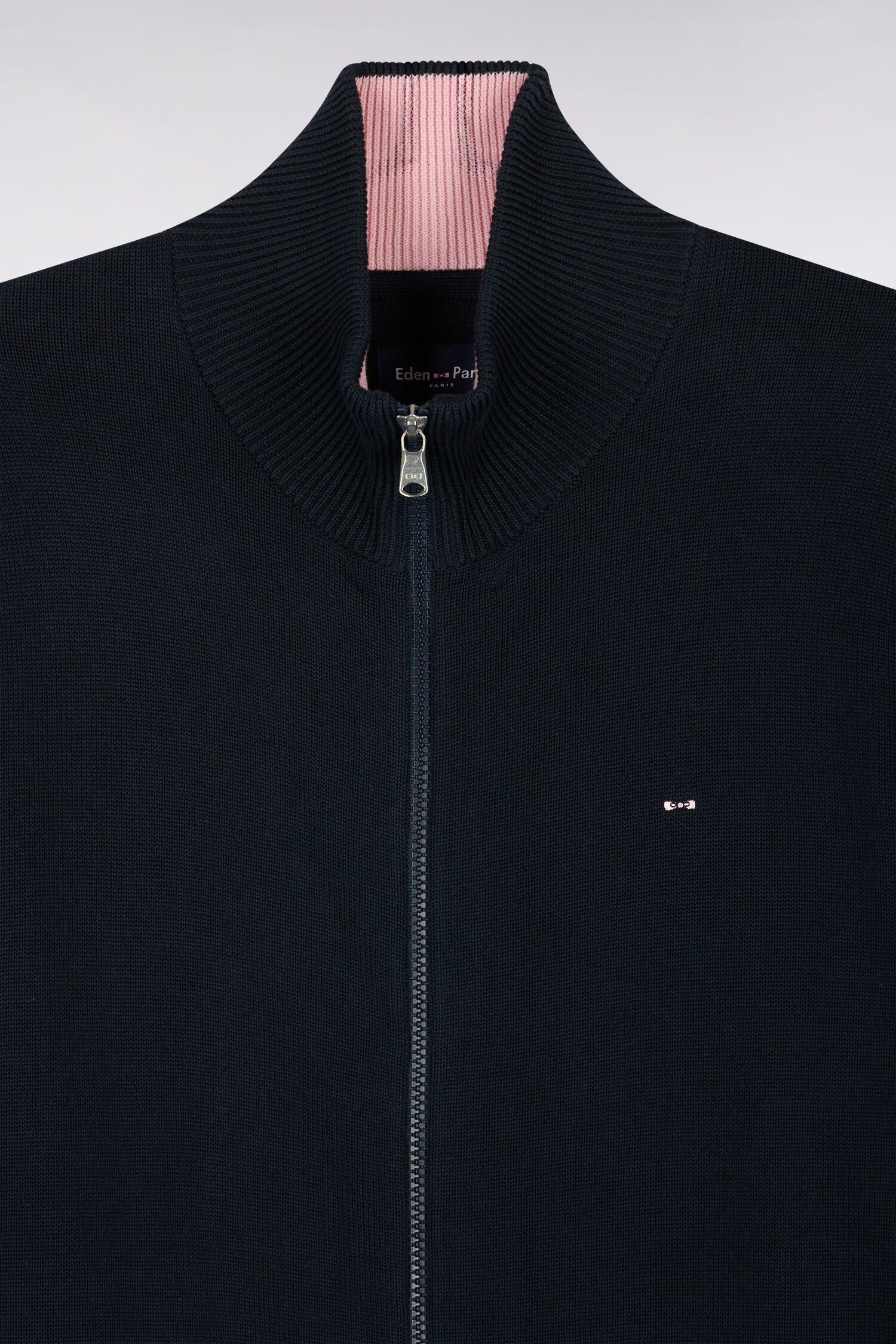 Cardigan zippé en coton marine coupe droite