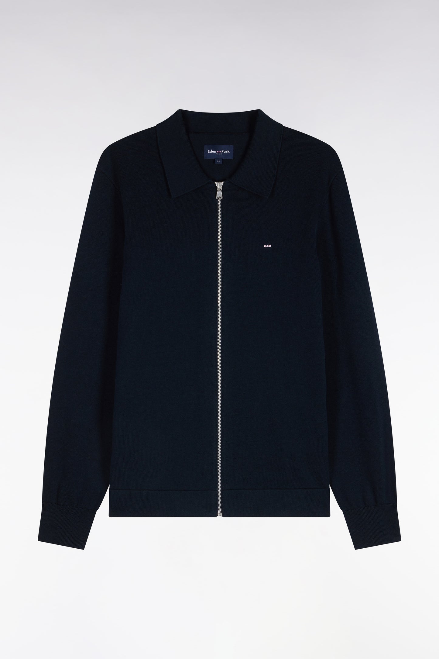 Cardigan zippé en coton et viscose marine coupe droite