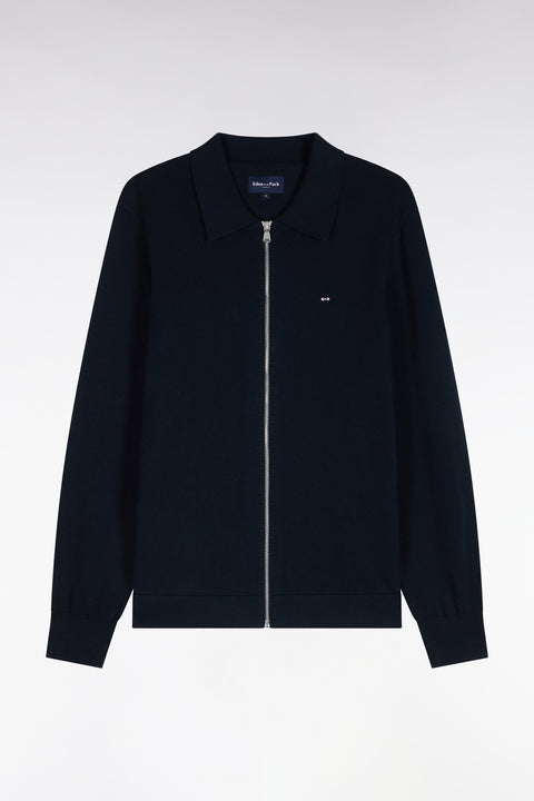 Cardigan zippé en coton et viscose marine coupe droite - Image 2