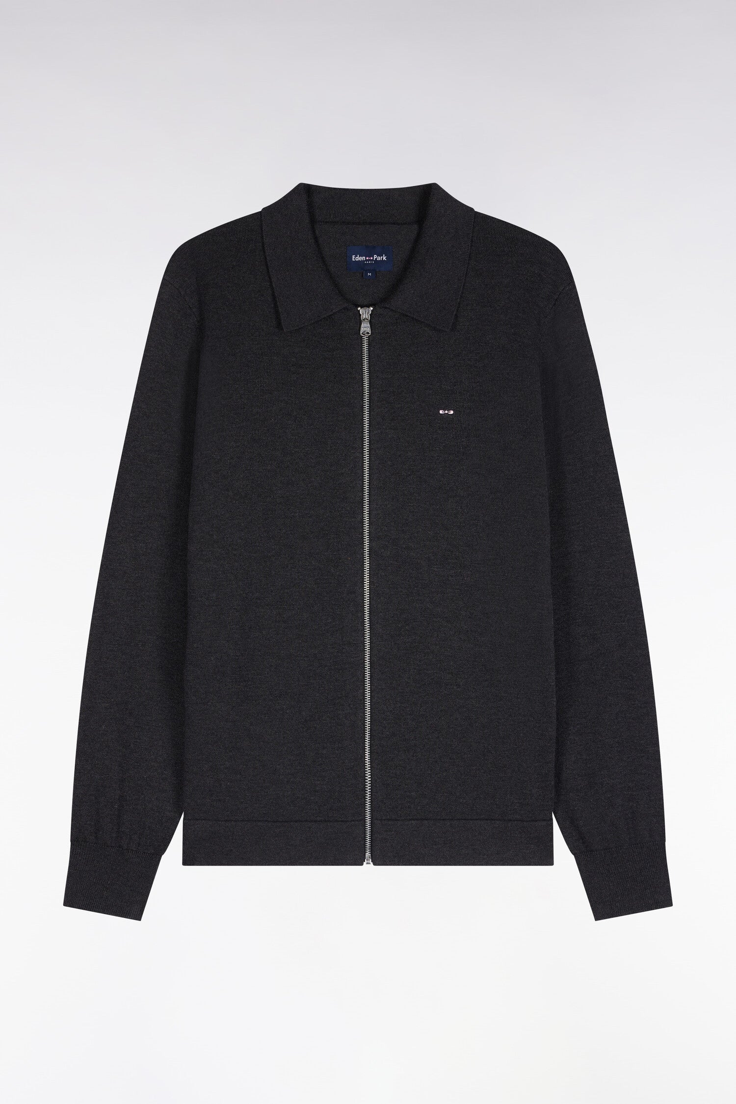Cardigan zippé en coton et viscose gris foncé coupe droite