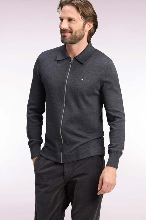 Cardigan zippé en coton et viscose gris foncé coupe droite - Image 1