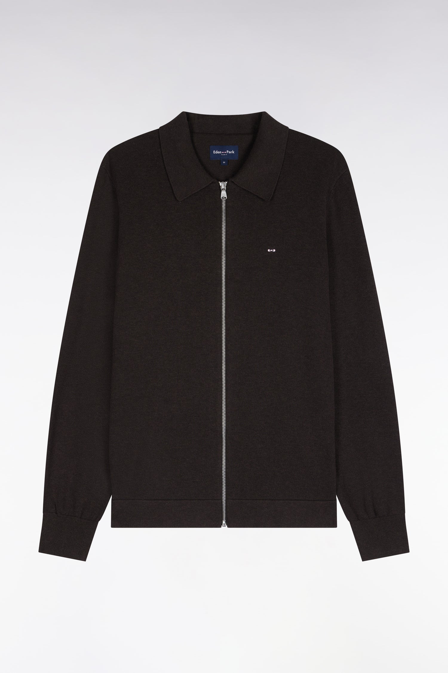 Cardigan zippé en coton et viscose marron coupe droite