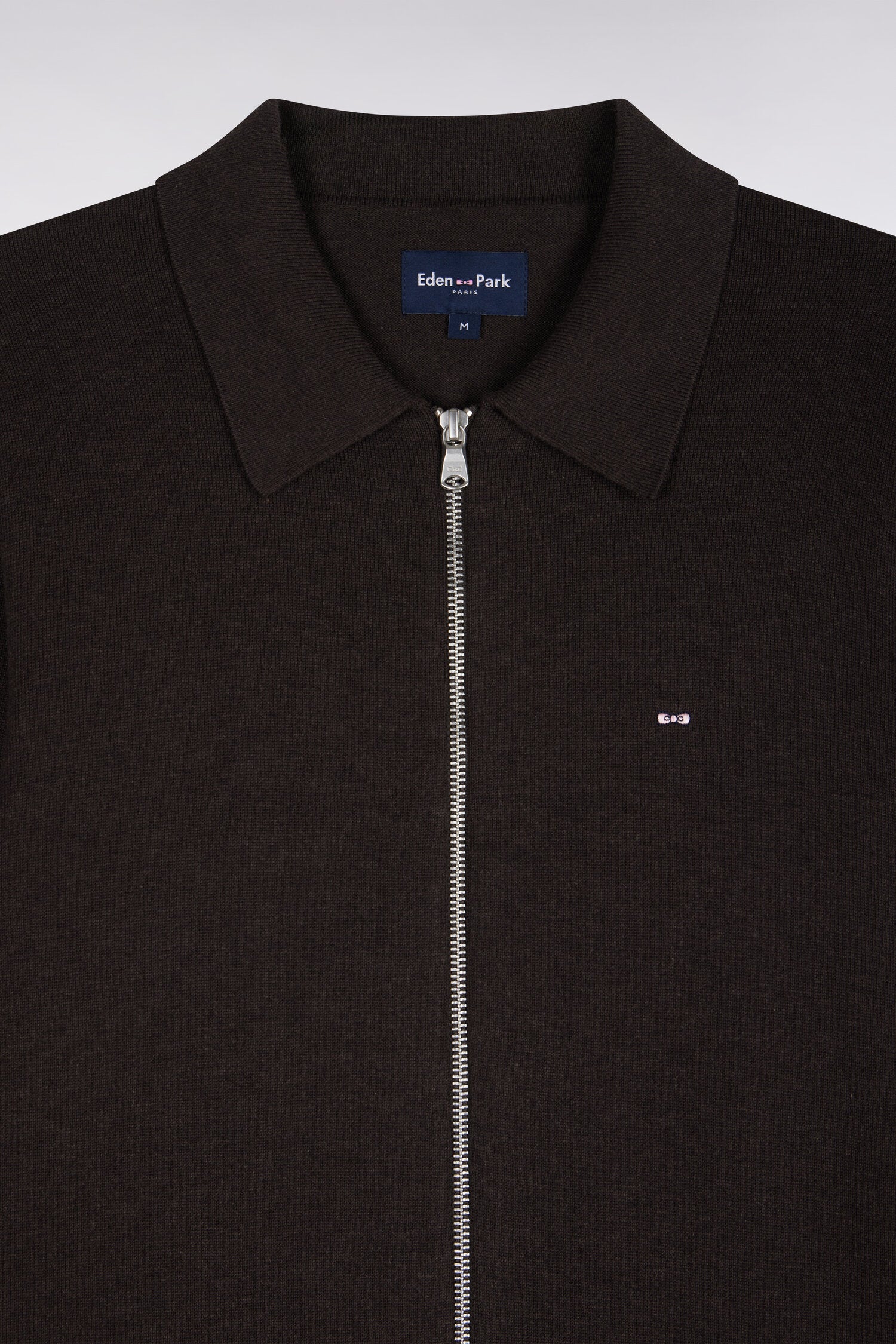 Cardigan zippé en coton et viscose marron coupe droite