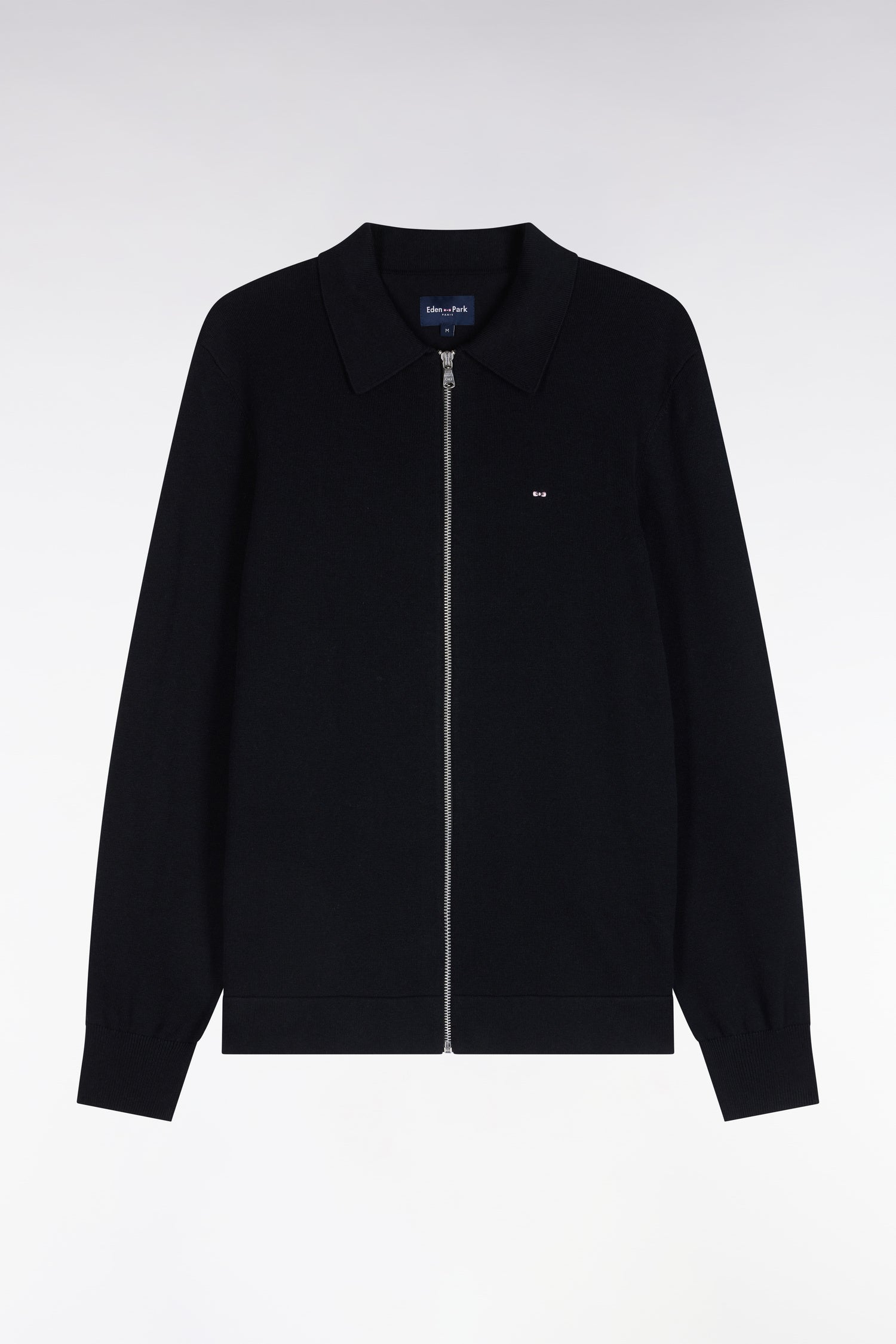 Cardigan zippé en coton et viscose noir coupe droite