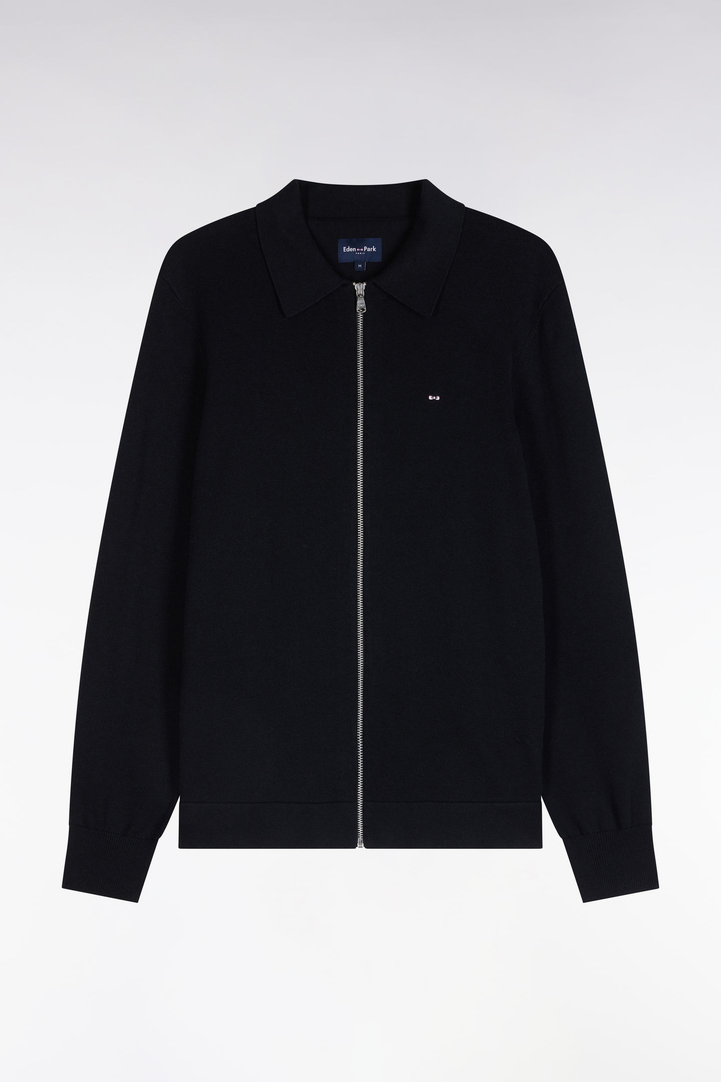 Cardigan zippé en coton et viscose noir coupe droite