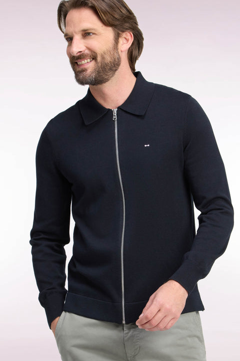 Cardigan zippé en coton et viscose noir coupe droite - Image 1