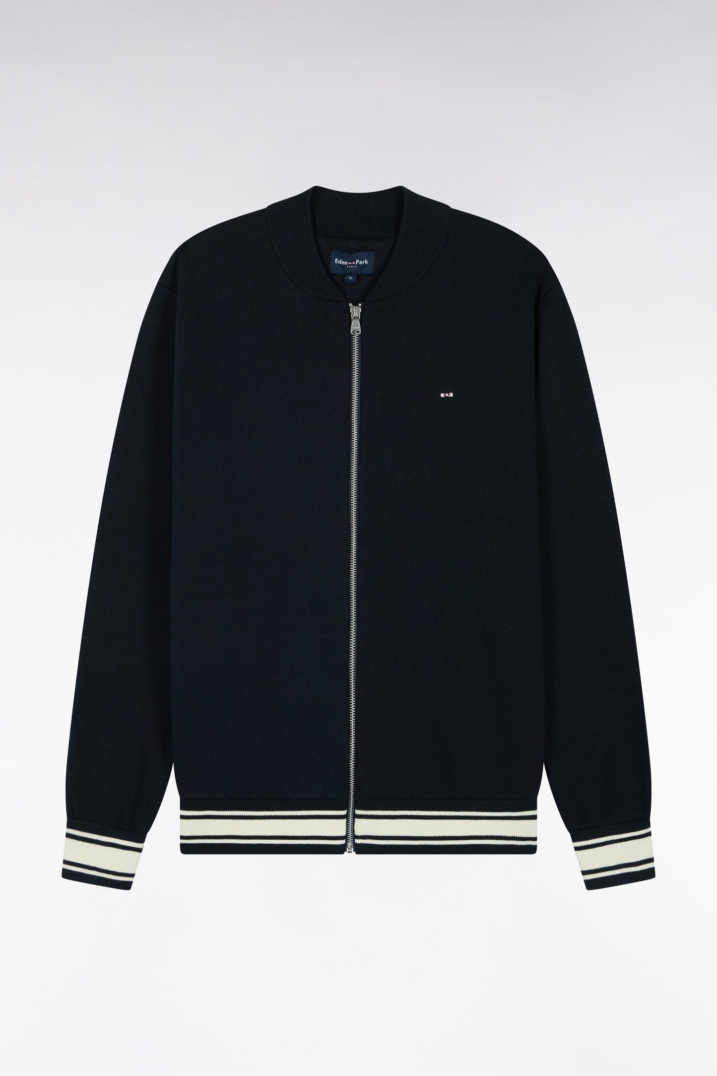 Cardigan teddy zippé en coton milano marine coupe droite