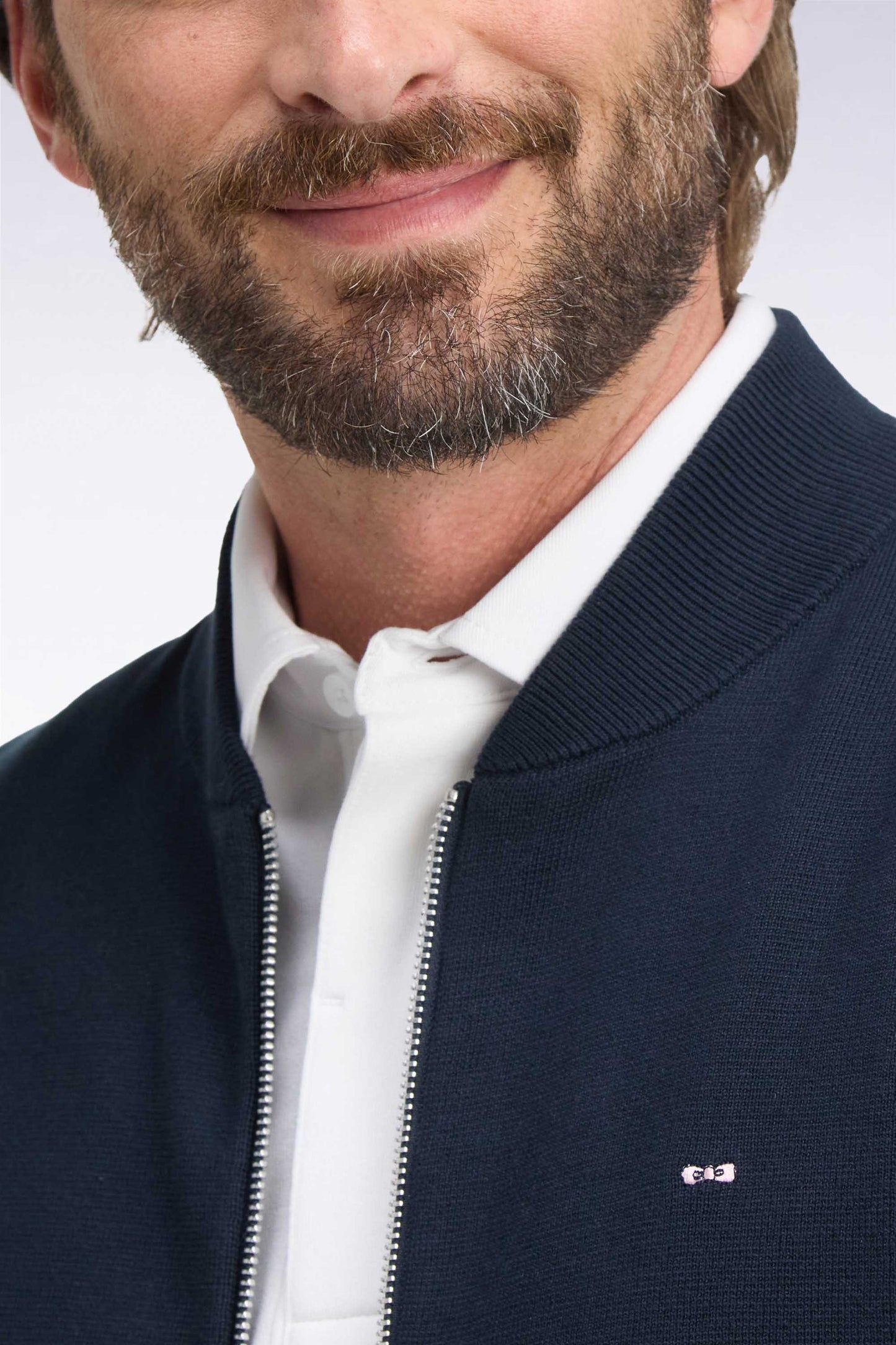 Cardigan teddy zippé en coton milano marine coupe droite