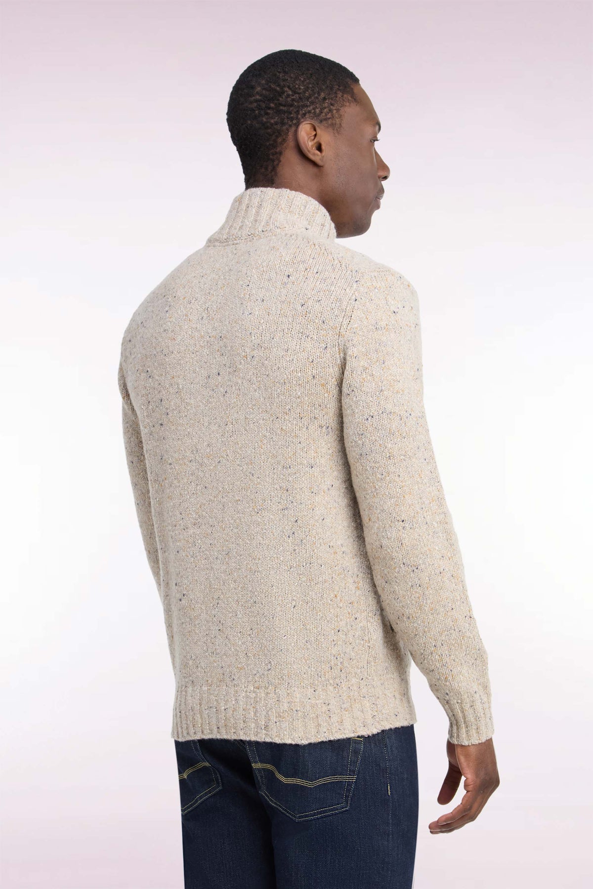 Cardigan boutonné en maille épaisse chinée écru coupe droite