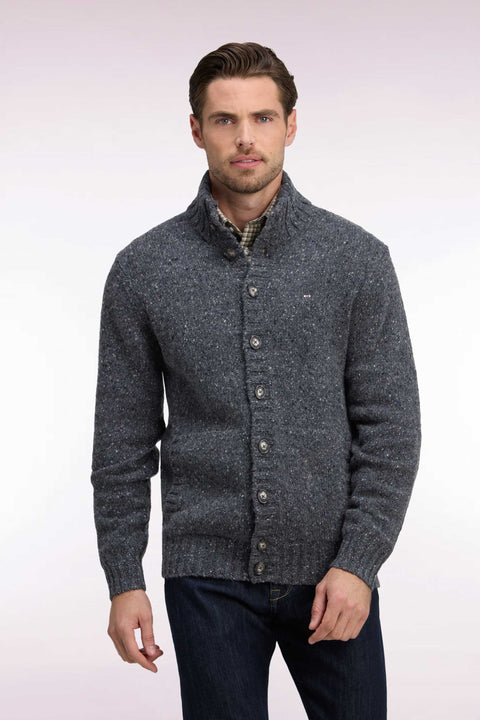 Gray heathered chunky knit straight cut buttoned cardigan - Image 3