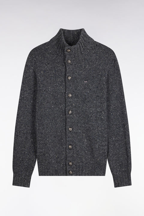 Gray heathered chunky knit straight cut buttoned cardigan - Image 2