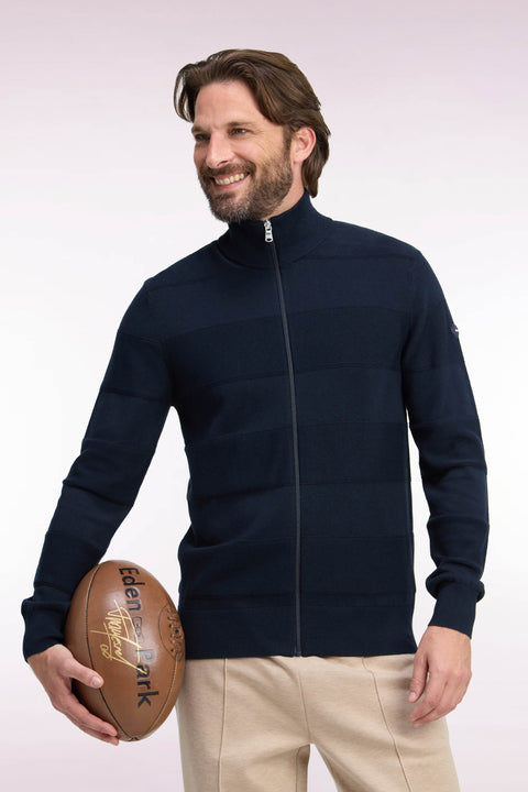 Cardigan golf en coton et viscose marine coupe droite - Image 1
