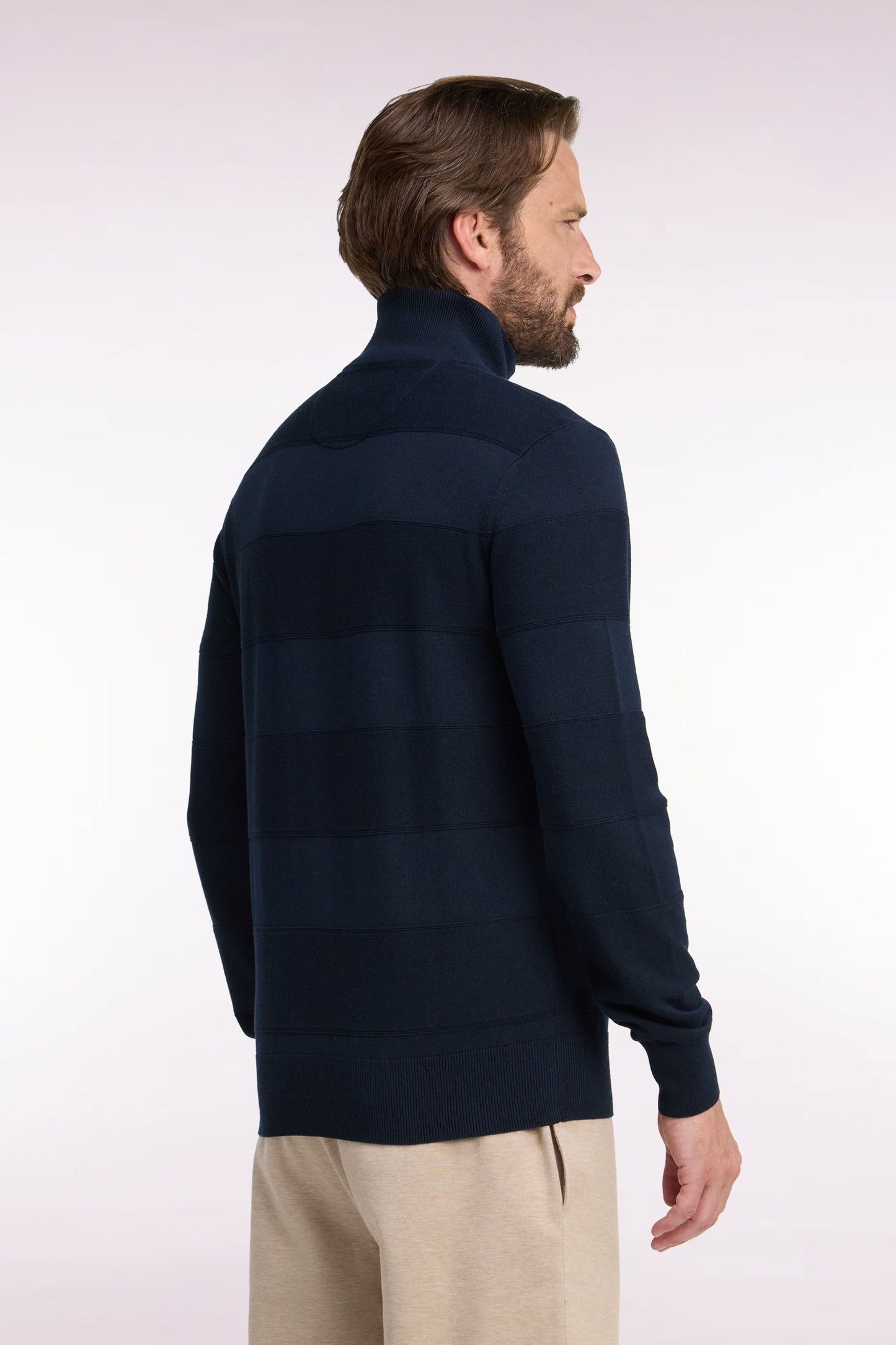 Cardigan golf en coton et viscose marine coupe droite