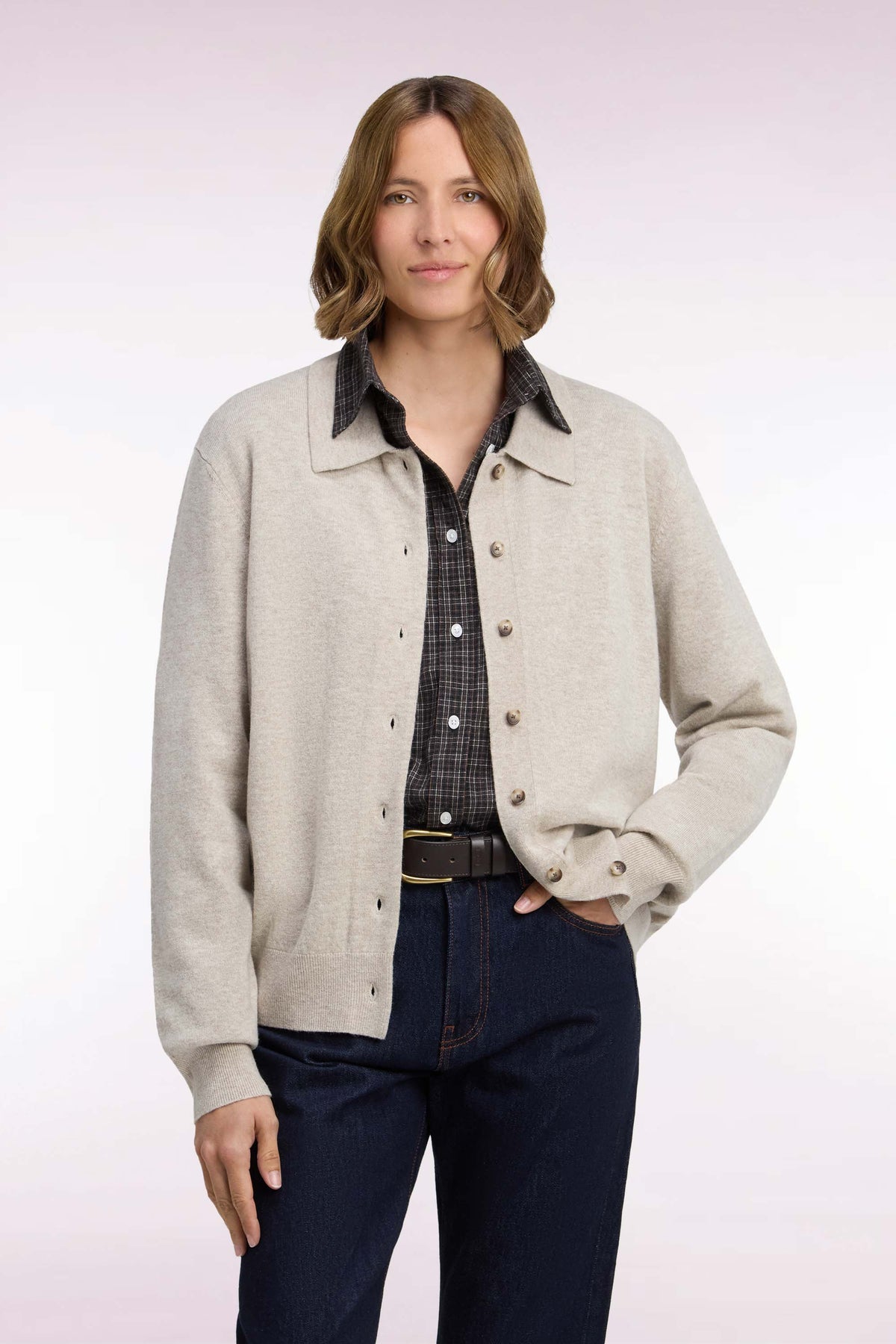 Cardigan en laine vierge et cachemire beige
