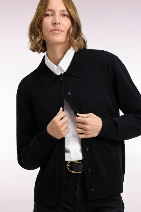Cardigan en laine vierge et cachemire noir - Image 1