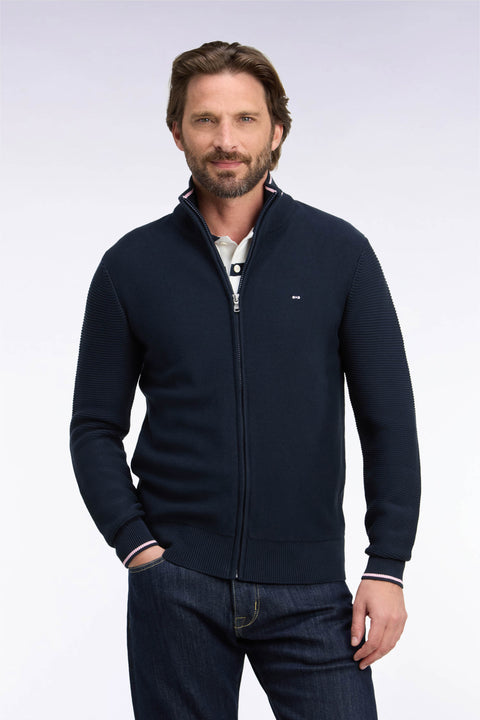 Cardigan en jersey coton marine zippé broderie dos - Image 3