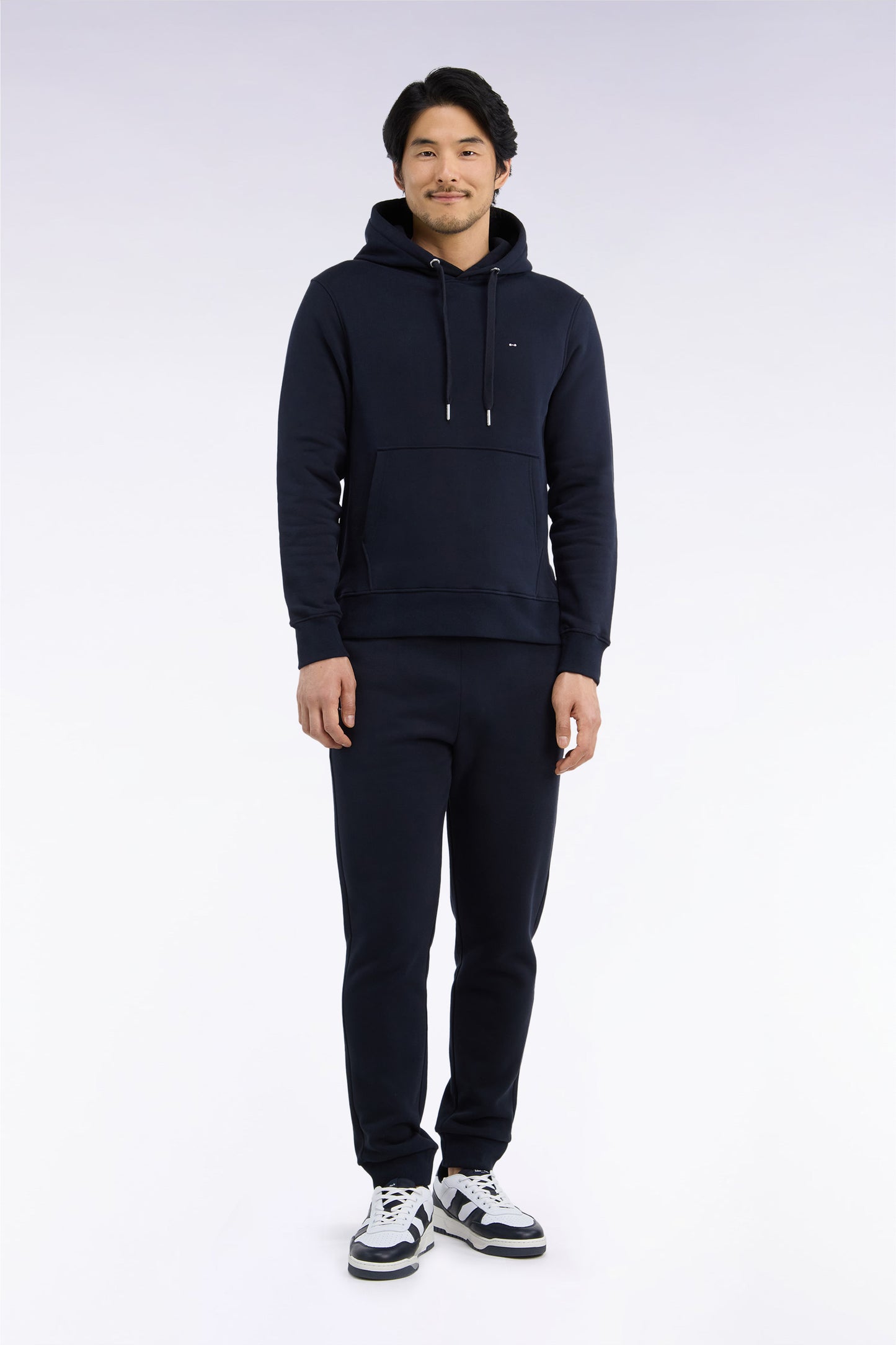 Jogging uni en molleton coton marine coupe droite