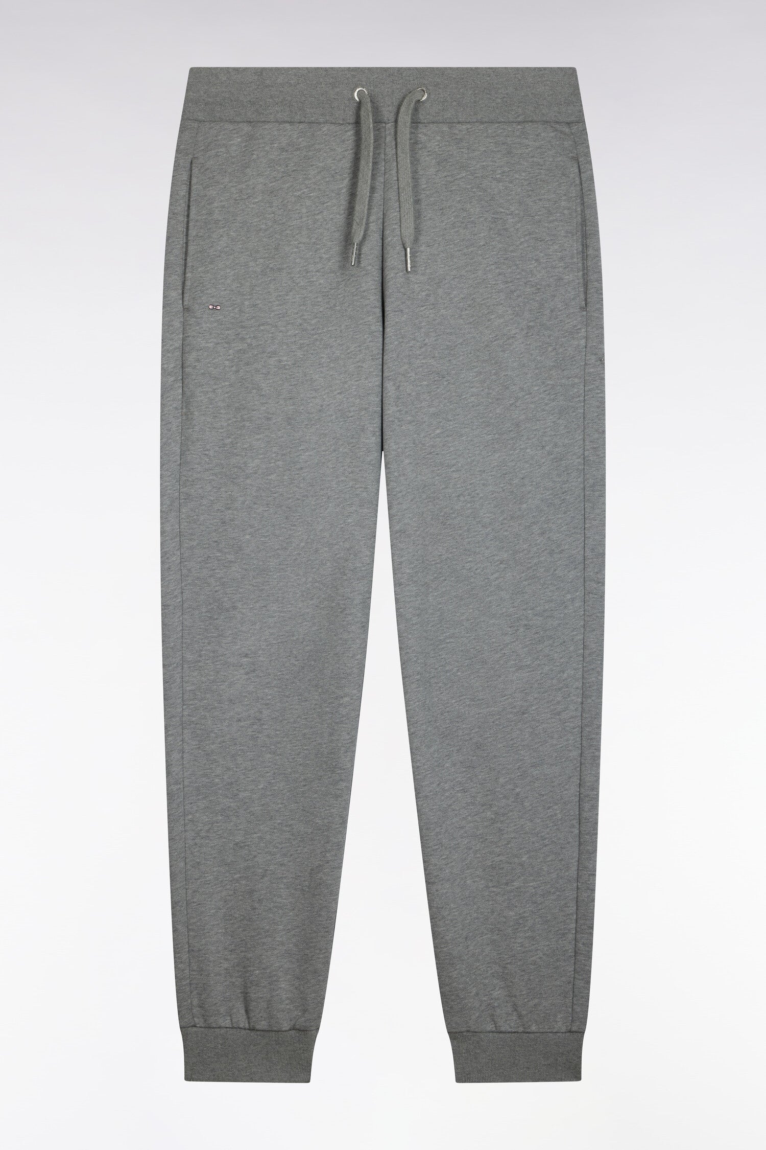 Jogging uni en molleton coton gris coupe droite