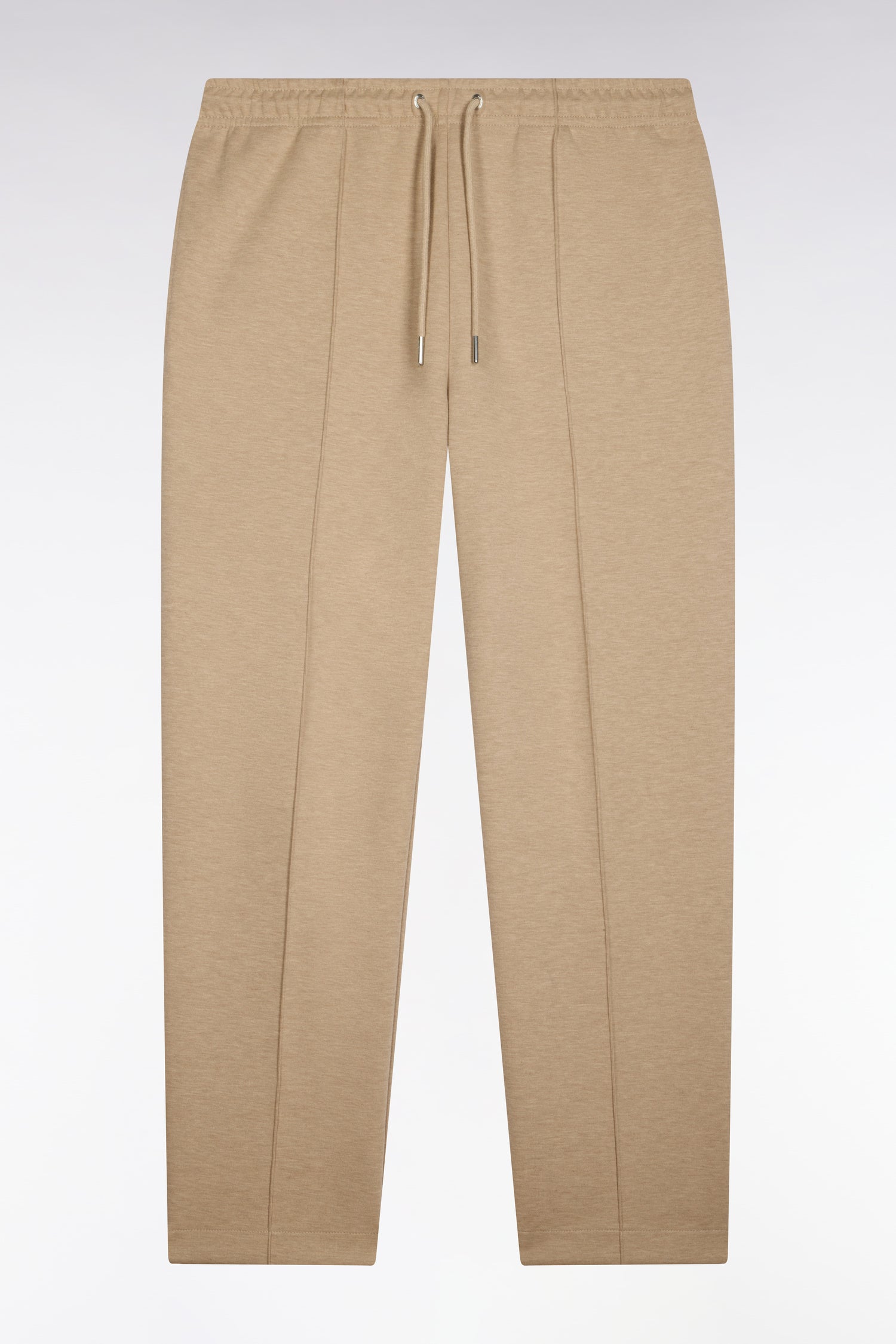 Jogging en interlock de coton stretch beige coupe droite
