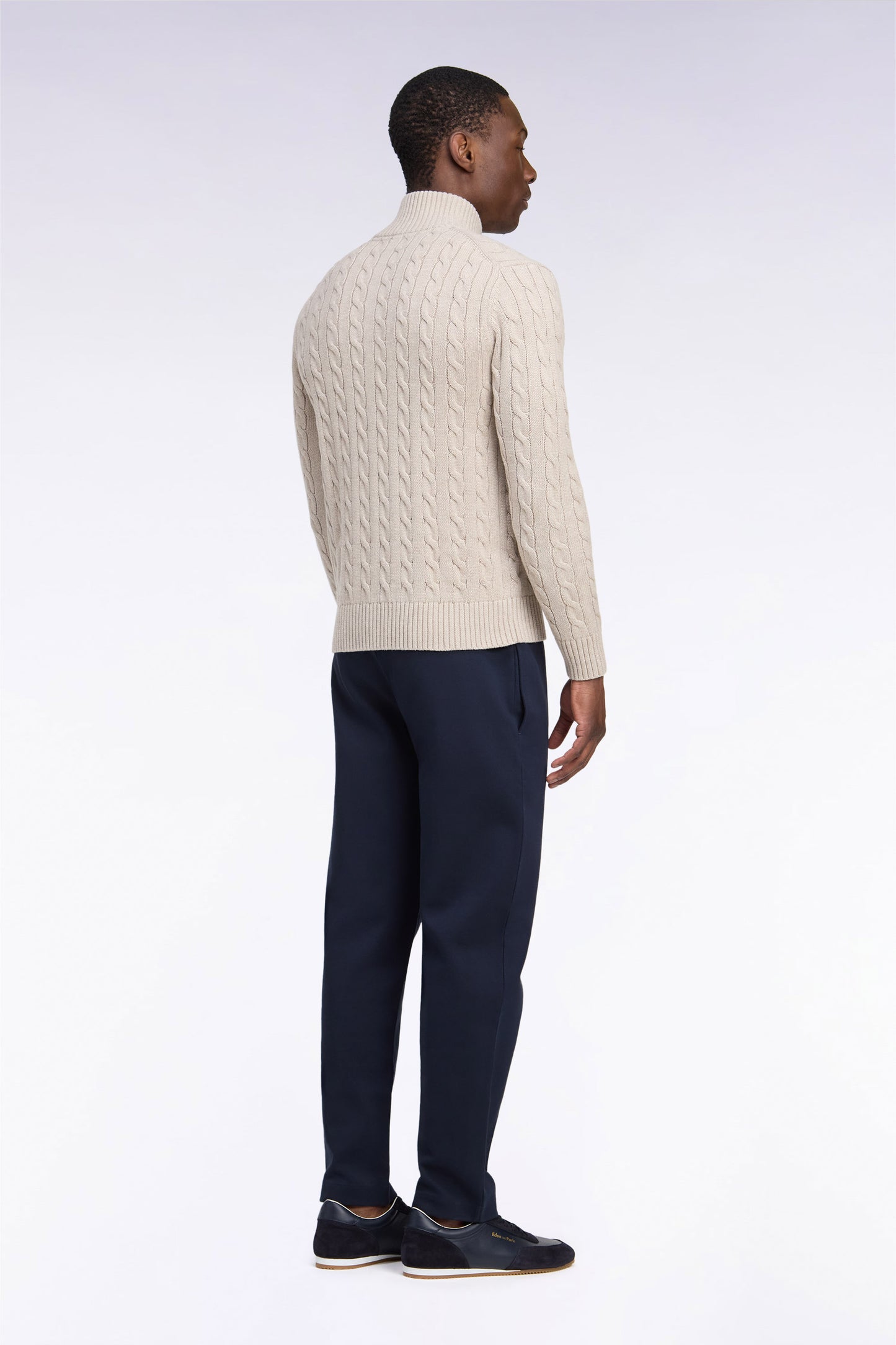 Jogging en interlock de coton stretch marine coupe droite