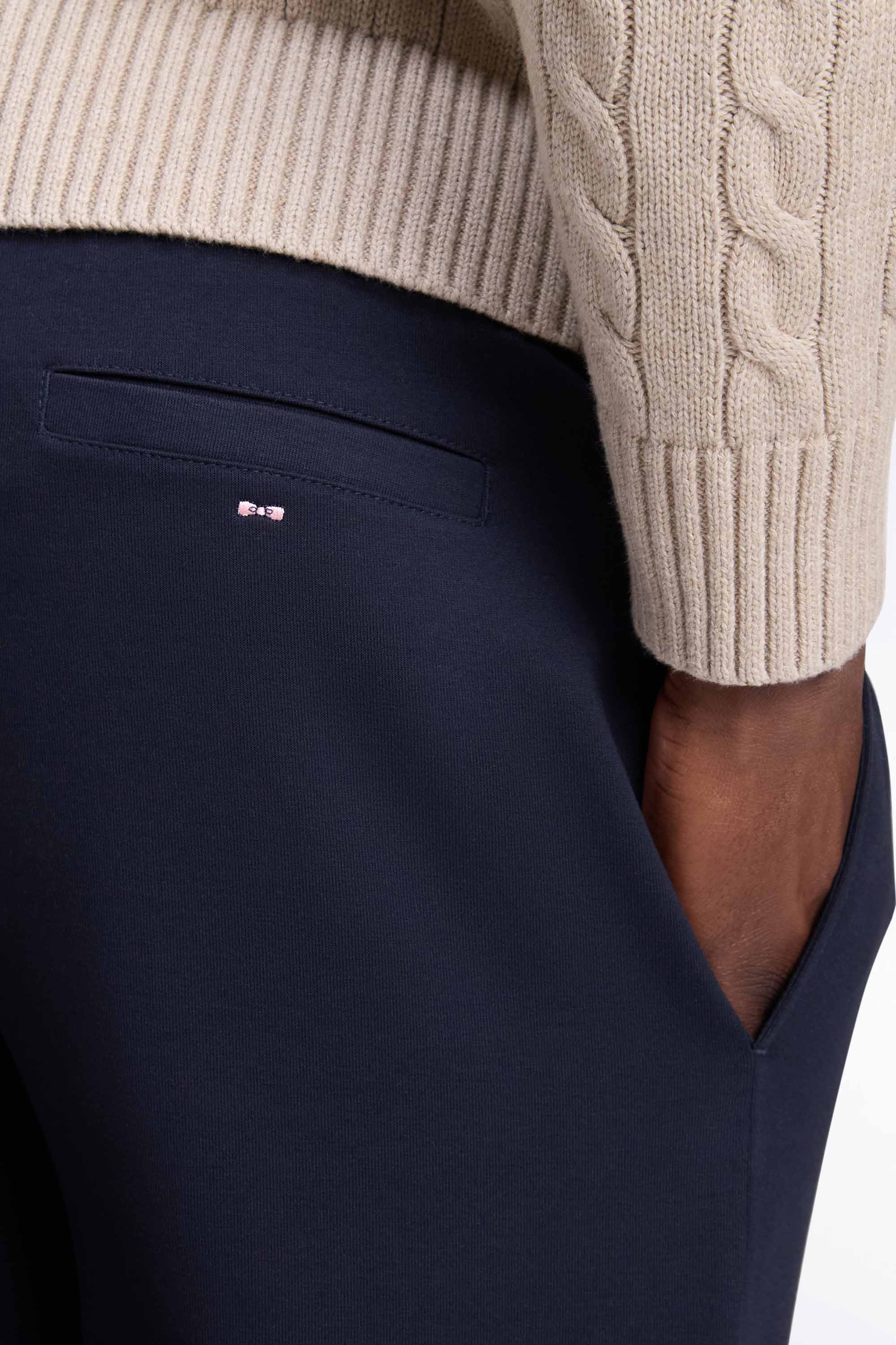 Jogging en interlock de coton stretch marine coupe droite