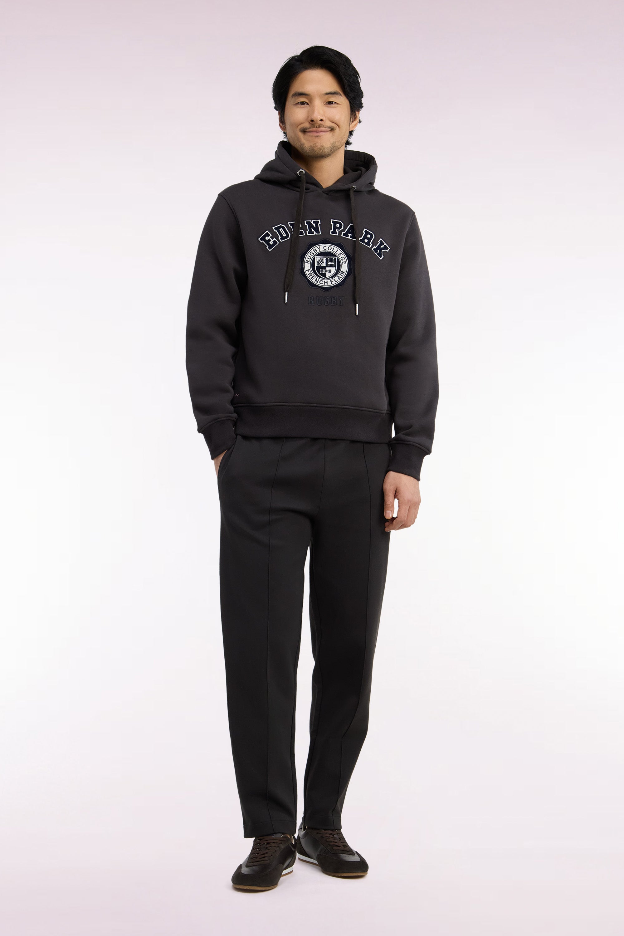 Jogging en interlock de coton stretch marron coupe droite
