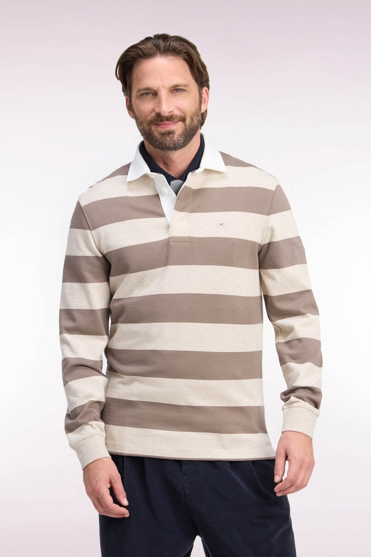 Maillot manches longues en jersey de coton rayé beige