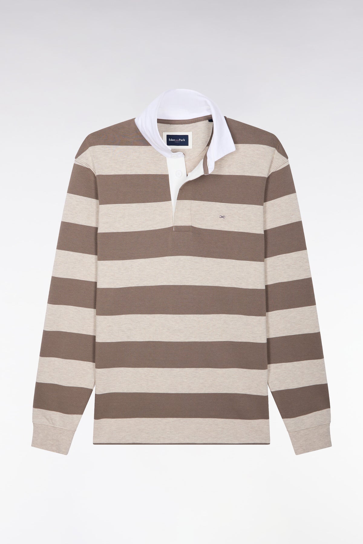 Maillot manches longues en jersey de coton rayé beige
