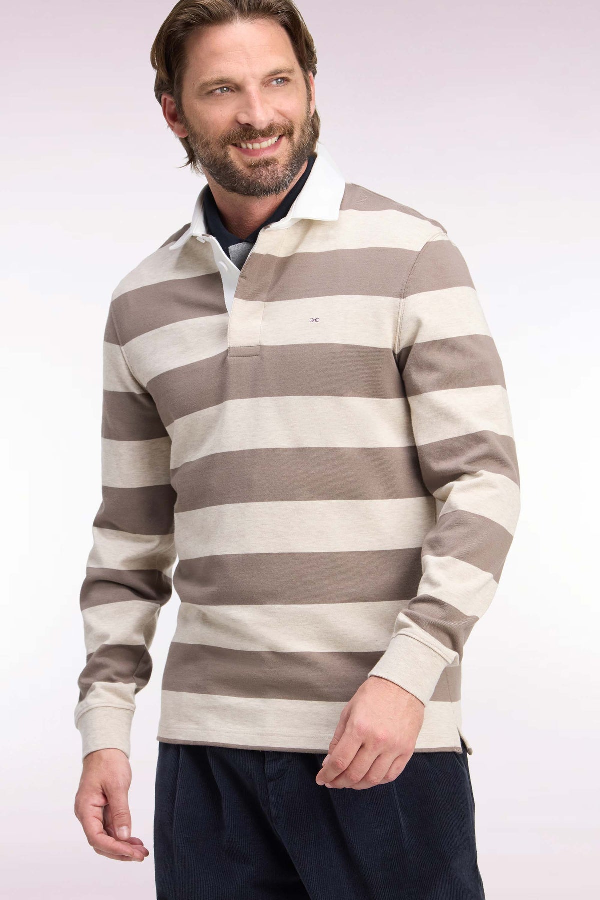 Maillot manches longues en jersey de coton rayé beige