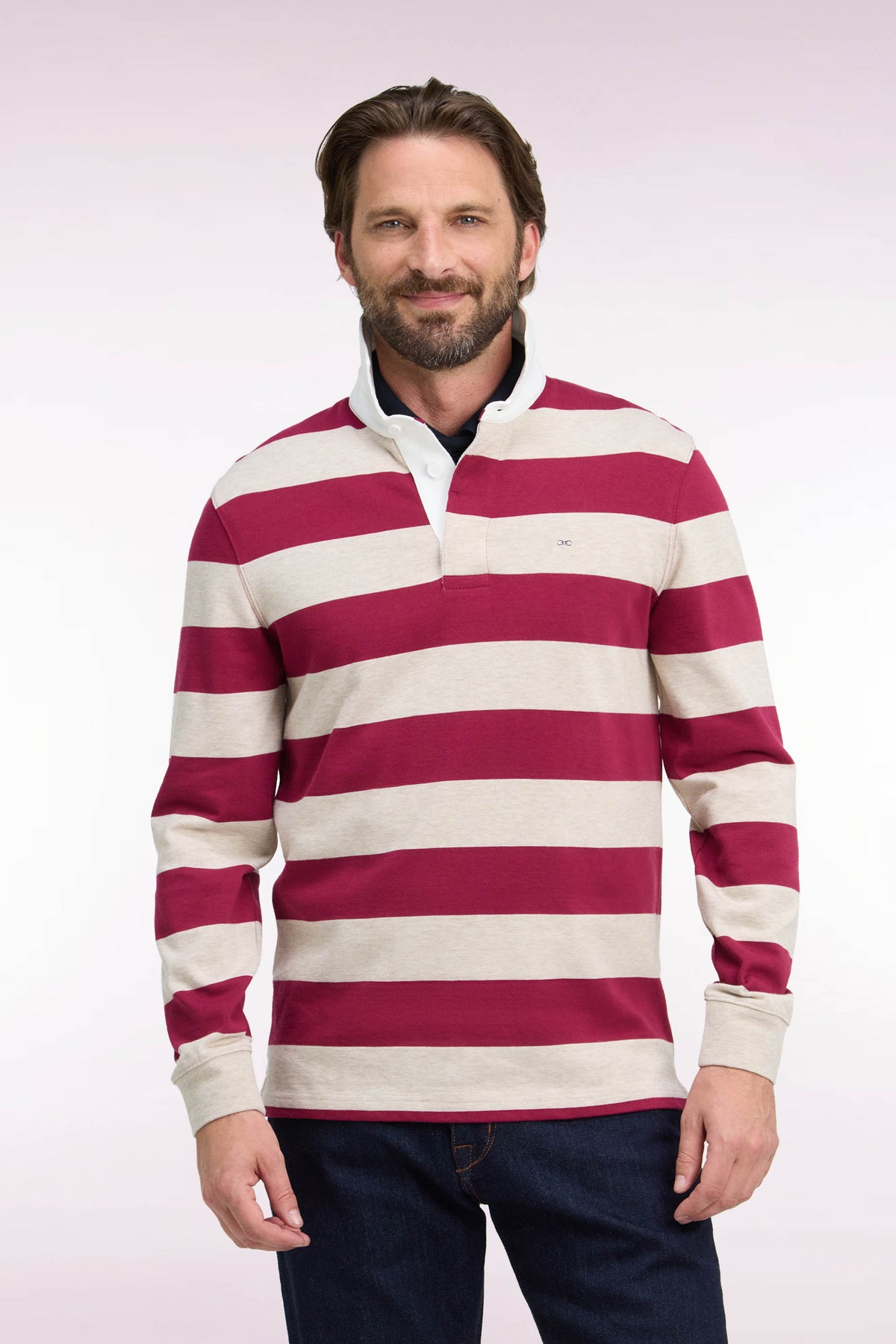 Maillot manches longues en jersey de coton rayé rouge