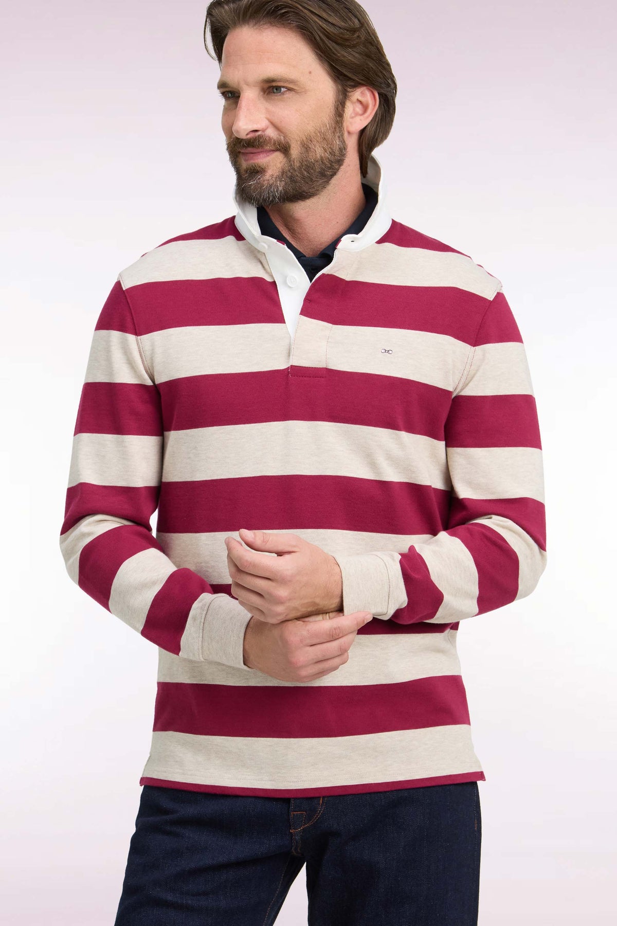 Maillot manches longues en jersey de coton rayé rouge