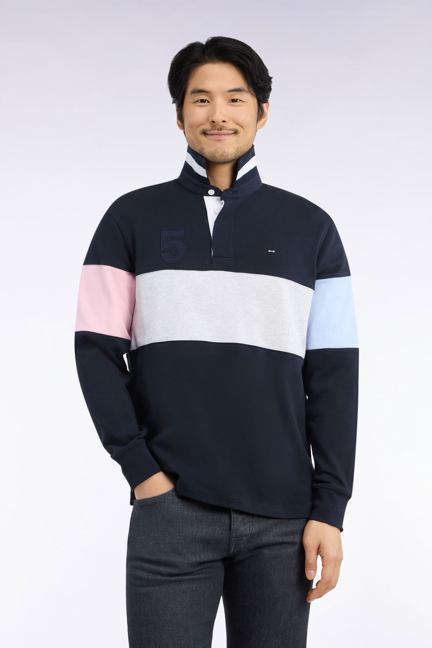 Maillot manches longues coupé cousu en jersey de coton marine broderie 5